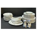Floral Plates, Gravy Boat, Figures.