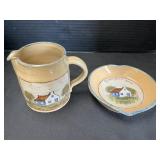 Left Handed Russel Henry Pottery Bowl & Pitcher.