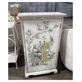 Hand Painted Floral & Peacock Lacquered Cabinet.