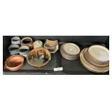 Signed Hand Thrown Pottery Plates, Bowl.