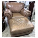 Oversized Leather Club Chair & Ottoman.