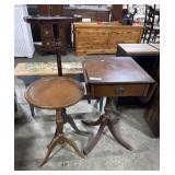 (2) Vtg Wooden Plant Stands, DropLeaf Side Table.