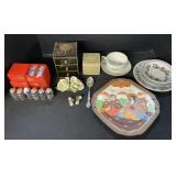 Ebeling S&P Shakers, Christmas Plates, Stone Box.