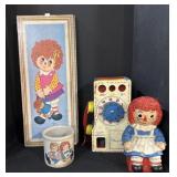 Raggedy Ann Piggy Bank, Toy Phone, Wall Art.