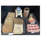 Stoneware Jar, 1978 Star Wars R2D2, Bank Bags.