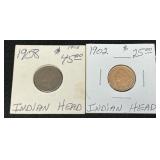 2 Indian Head Cents.