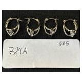 2 Pairs Of 14K Gold Cubic Zirconia Hoop Earrings