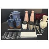 Stoneware Pitcher & Tumblers, Shot Glasses.