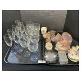 Blue Stemware, Frosted Perfume Bottles & Dishes.