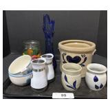 Stoneware Planters, Blown Glass Vase, S&P Shakers.