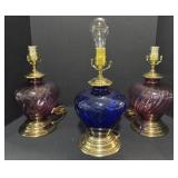 3 Beautiful Glass Lamp Bases.