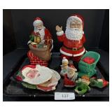 Santa Statues, S&P Shakers, Plates.