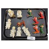 Vintage Mid Century Rubber Elves & Glass Angels.