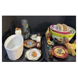 Mixing Bowls, Ceramic Roosters, Decorative Plates.