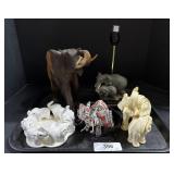 Elephant Figures, Lamp, Trinket Dish.