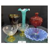 Glass Vase, Bowl, Lidded Pedestal Dish.