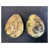 Pair Of 1988 L. Breininger Redware Pottery Eggs.
