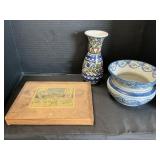 German Toy Blocks, Spongeware Stoneware Vase.