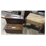 Mid Century Modern Woven Rope Stool, Pine Stepbox.