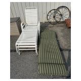 (2) White Vinyl Strap Patio Recliners, Cushions.