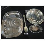 Silver Plated Platter, Dish, Serving Spoon.