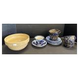 Vintage Yellow Stoneware Bowl & Mugs W/Plates.