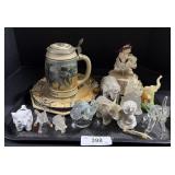 Elephant Statues, Stein, Plates.