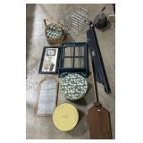 Cast Iron Kettle, Paint Decorated Mirror.