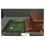 Green Depression Glass Tray & Desk Organizer.