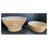Pair Of Hand Woven Rye Straw Baskets.