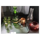 Mid Century Decanter Set, Copper Mug, Vase.