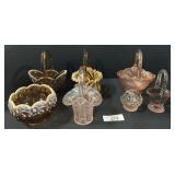 Art Glass Handled Baskets, 4 Fenton.