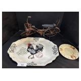 Rooster Plates & Decorative Mini Bike.;