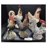 5 Rooster Statues.