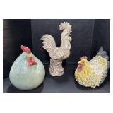3 Chicken/ Rooster Figurines.