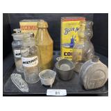 Vintage Adv. Tina, Glass Jars, Measuring Cups.