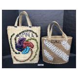 2 Vintage Hand Crafted Large Straw Tote Bags.