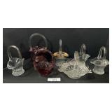 7 Art Glass Handled Baskets, Westmoreland, Fenton