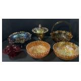 Fenton Glass Basket, Imperial Carnival Glass.