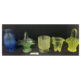 Blue Glass Hobnail Fairy Light, Uranium Glass.