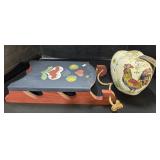 Small Folk Art Sled & Ceramic Apple.