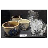 Floral Glasses, Blue Decorated Stoneware Bowl.
