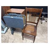 Vtg Oak & Cane Chair, TV Diner Trays.