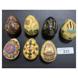7 Lester Breininger Redware Decorative Eggs,