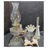 Oil Lamp, EAPG Glass Vase & Bowl, Ballerina