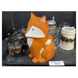 Brown Japanese Teapots, Steins, Fox Cookie Jar.