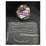 Lot Of Costume Jewelry & Tin Of Vintage Buttons.