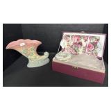 Pink Storage Box W/ Floral Vanity Decor.