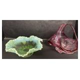 Murano Pink Glass Basket & Fenton Glass Bowl.
