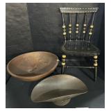 Hand Painted Primitive Chair, Wooden Fruit Bowl.